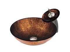 VIGO Russet Glass Vessel Sink and Waterfall Faucet Set in Brushed Nickel