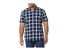 Mens SlimFit Poplin Navy Buffalo Plaid (S)