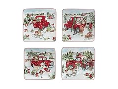 Red Truck Snowman 8.5" Salad/Dessert Plates, Set of 4