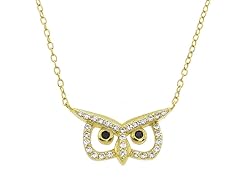 14K Gold Plated Pave Open Eyed Owl Pendant