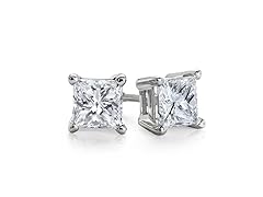 14K White Gold 4MM Princess-Cut Stud