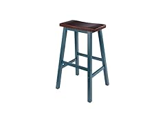 Winsome Satori Saddle Seat 29In Bar Stool Rustic Teal and Walnut