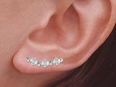 Silver Aqua Crystal Ear Pin Earrings