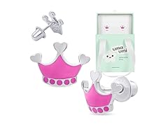 Silver Crown Pink Stud Earrings Girls