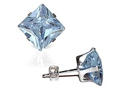 CZ Square Aquamrine Earrings