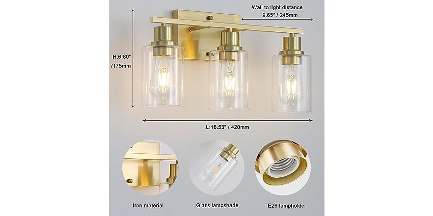 3-Lights Gold Bathroom Light Fixture