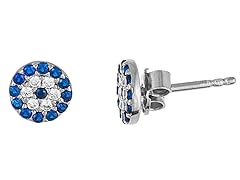 18K White Gold Blue & White CZ Evil Eye Post Earring