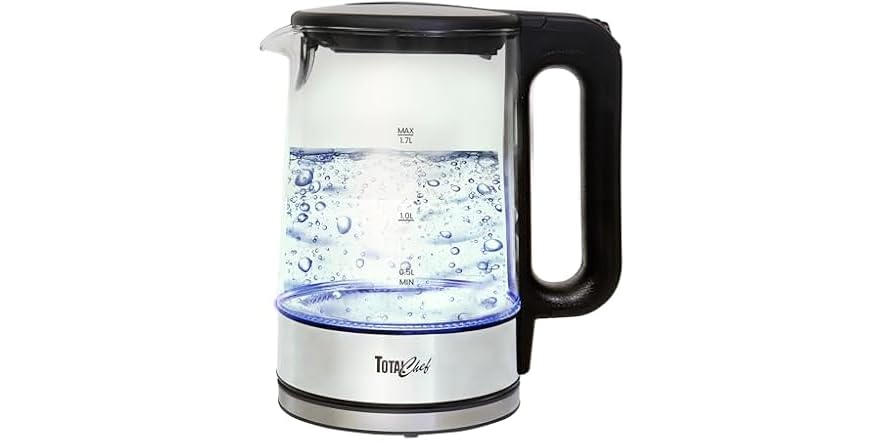 $16.99: Total Chef 1.7L Electric Glass Kettle LED Light, Auto Shut-Off, Boil-Dry Protection at Woot!