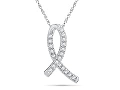 0.16CTW Dia Silver Long Ribbon Pendant