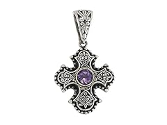Filigree Heart Gemstone Cross Pendant