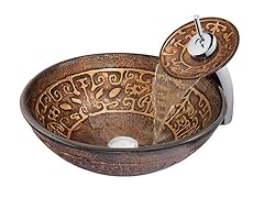 VIGO Golden Greek Glass Vessel Sink & Waterfall Faucet Set in Chrome