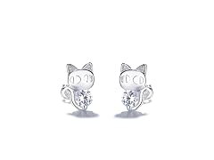 Sterling Silver Crystal Cat Earrings