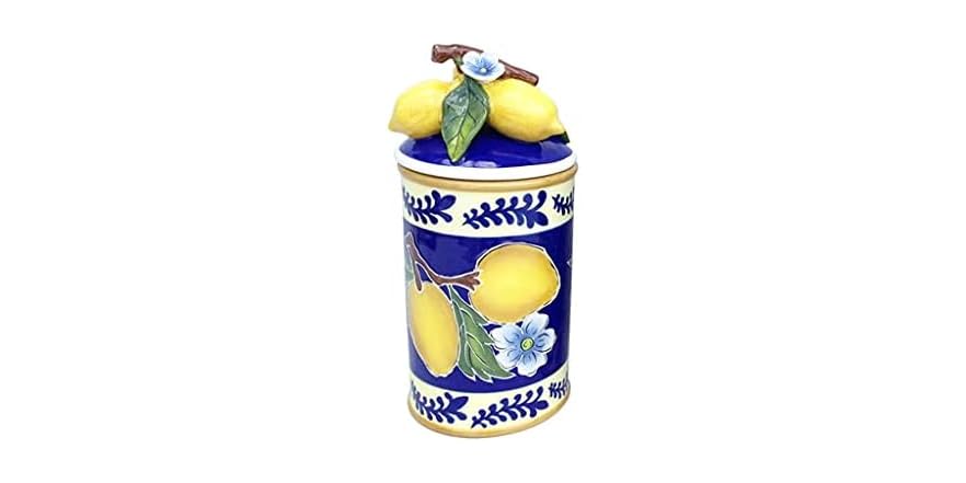 Blue Sky Ceramic Biscottiera A Forma Di Limone In Ceramica, Multicolore, 8x8x9,75 Cm - Oggetto Da Collezione - 4