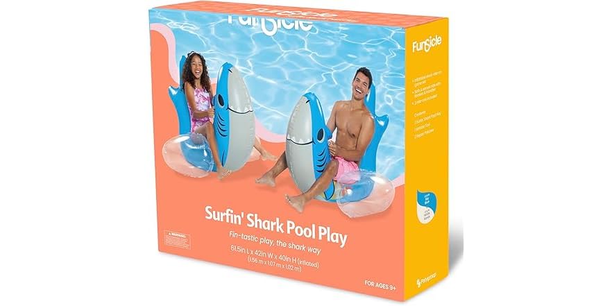Funsicle Surfin’ Shark Pool Play Inflatable Ride-Ons, Kids & Adults