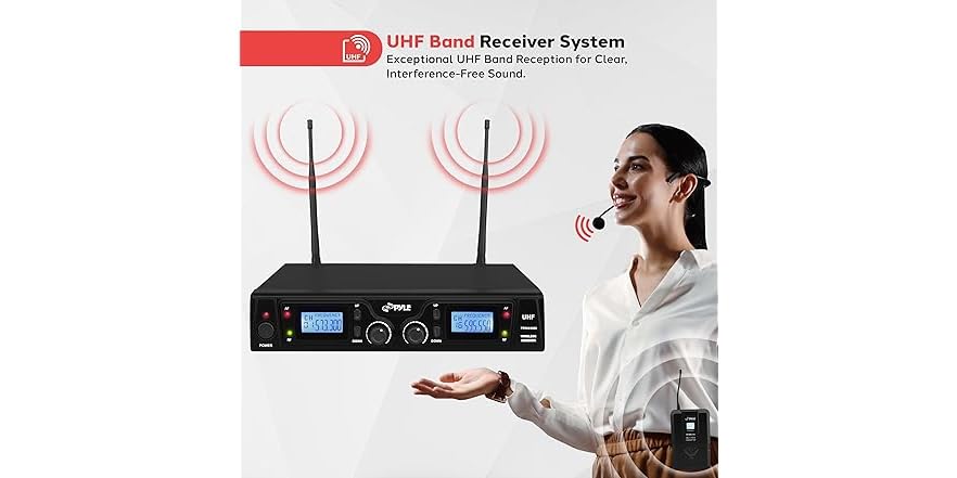 Pyle UHF Wireless Microphone & Rack Mountable Receiver System