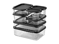 EATEX 7 Pack Glass Meal Prep Containers with Grooved Base