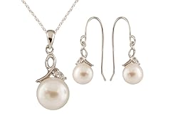Dangling Silver CZ Pearl Set