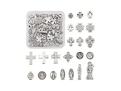 Pandahall 88Pcs Antique Silver Tibetan Cross Beads