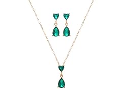 Emerald Heart Necklace & Earrings Set