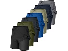 5Pk Mens 2-in-1 Quick Dry Active Shorts