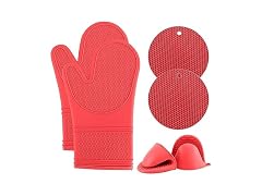 COOK WITH COLOR Silicone Oven Mitts Red, Mitt Set