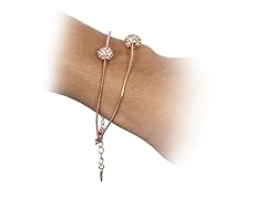 Rose Gold Double Ball Bracelet with Simulated Diamond Trim