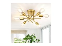 TOBUSA 6-Light Gold Semi Flush Mount Ceiling Light Fixture