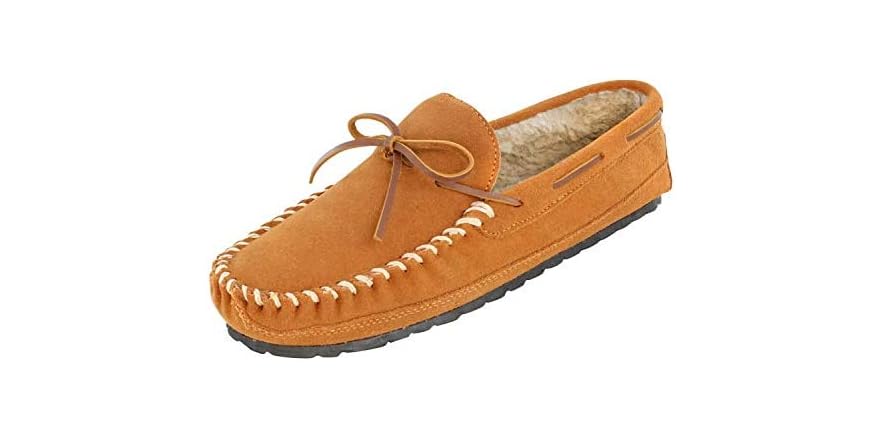 Minnetonka Men's Casey Slipper – Charcoal Suede, Plush Lined, Wide Width 8.5