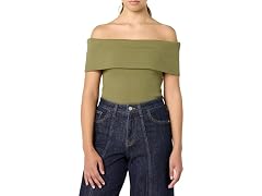 The Drop Off-Shoulder Knit Top, Martini Olive (2X)