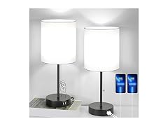 Bosceos Table Lamps with White Shades and USB Charging Ports, 2PK