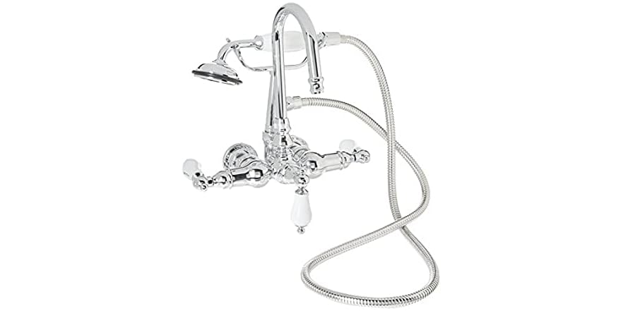 Kingston Brass Vintage CC10T1 Wall Mount Clawfoot Tub Filler with Hand Shower, Polished Chrome