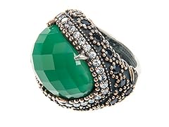 SS Oval Dyed Emerald Genuine Semi-Precious Gemstone CZ Ring