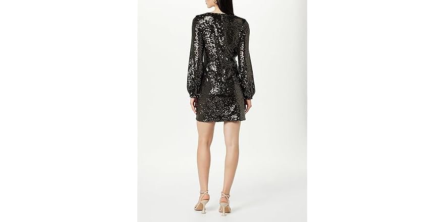 Alana Sequin Wrap Short Dress in Black