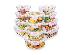 Glass Food Storage Containers with Lids 24 Pieces Pink
