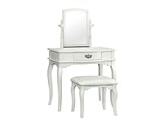 2 Piece Vanity and Stool Set, White