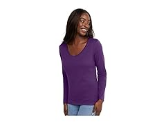 Hanes Womens Cotton VNeck LS Tee (M) Violet