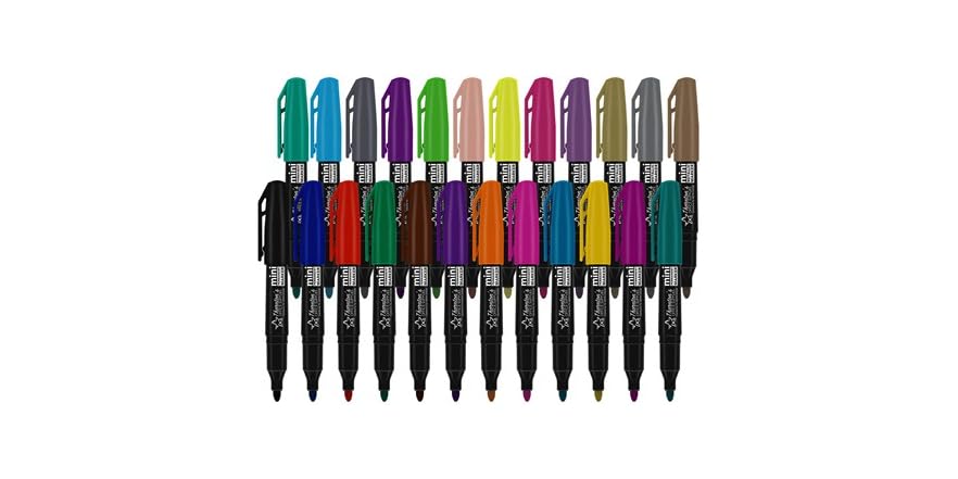 Thornton's Office Supplies Assorted Mini Permanent Markers, Fine Point, 24-Pack – Perfect For Office, School & Home Use