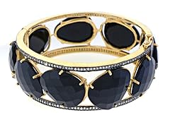 18K Gold-Plated SS Large Faceted Black Onyx Semi-Precious Gemstone Bangle