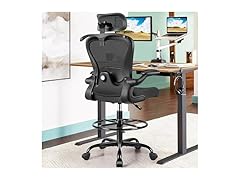 Drafting Chair, Tall Office Chair with 3D Lumbar & Head Support, Ergonomic Mesh Standing Desk Chair with Footring, Comfy Extended High Desk Chair with Flip-Up Arms & Hanger,Black (Open Box)
