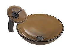 VIGO Sheer Sepia Frost Glass Vessel Sink & Waterfall Faucet Set