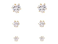 Clear Crystal Heart Set of 3 Stud Earrings