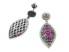 SS Dyed Ruby & Emerald Genuine Semi-Precious Gemstone Earrings