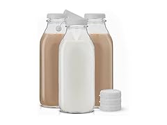 JoyJolt Glass Milk Bottles with Lids and Pourer