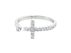 Sterling Silver Pave Open Sideways Cross Ring