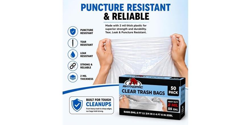 55 Gallon 2 Mil Clear Trash Bags