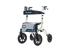 ELENKER All-Terrain Rollator Walker with Seat, Outdoor Rolling Walker, 12” Non-Pneumatic Tire Front Wheels, Compact Folding Design for Seniors, Champagne (Open Box)