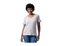 Lee Women's Grey/Berry V-Neck Tee (XL)