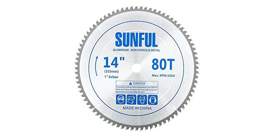 14 inch (355 MM) TCG 80Tooth fine finish cut-off blade with a 1 inch arbor