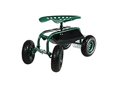 Sunnydaze Rolling Garden Cart with Seat- Green