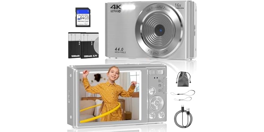 ceye FHD 4K 44MP Digital Camera w/3-LED Flash